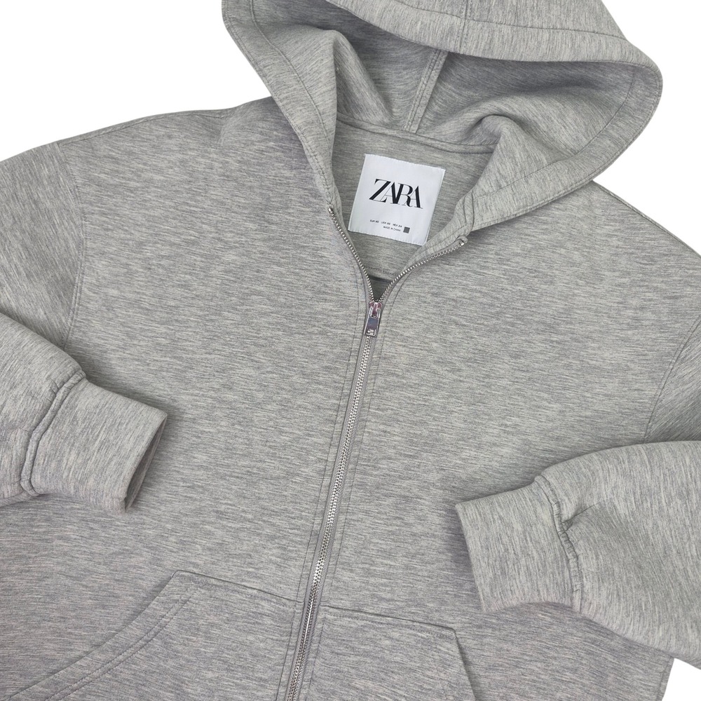 Zara Basic Oversized Women Zip Up Hoodie Heather Grey Relaxed Fit Sweatshirt XS